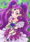  1girl arm_warmers chocokin circlet cowboy_shot earrings flower frills jewelry long_hair looking_at_viewer magical_girl milk_(yes!_precure_5) milky_rose mimino_kurumi precure purple_hair signature skirt smile solo two_side_up violet_eyes white_skirt yes!_precure_5 yes!_precure_5_gogo! 