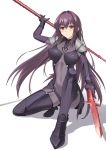  1girl bodysuit breasts fate/grand_order fate/stay_night fate_(series) gae_bolg hirame_sa large_breasts long_hair polearm purple_hair red_eyes scathach_(fate/grand_order) solo spear weapon 