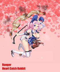  1girl ;p absurdres alternate_costume blue_eyes blush breasts chocolate cleavage cleavage_cutout hair_ribbon hairband highres large_breasts licking_lips looking_at_viewer one_eye_closed open-chest_sweater personification pink_hair ponytail ranger_(zhan_jian_shao_nyu) ribbed_sweater ribbon sirills skirt smile solo sweater tongue tongue_out torn_clothes valentine zhan_jian_shao_nyu 