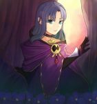  1girl black_gloves blue_eyes caster choker fate/stay_night fate_(series) gloves highres long_hair looking_at_viewer medea@nae pointy_ears purple_hair smile solo 