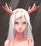  1girl absurdres antlers highres leaf lulybot original reindeer_antlers solo white_hair 