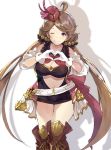  1girl belt boots brown_hair character_request detached_sleeves gloves granblue_fantasy heart highres long_hair looking_at_viewer navel one_eye_closed skirt solo twintails ultone_(neisiss) violet_eyes 