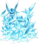  aqua blue_eyes commentary commentary_request creature gen_4_pokemon glaceon ibui_matsumoto ice looking_at_viewer lying marker_(medium) no_humans on_stomach pokemon pokemon_(creature) solo traditional_media watercolor_pencil_(medium) white_background 