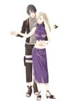  1boy 1girl black_eyes black_hair blonde_hair blue_eyes boruto:_naruto_the_movie heart holding_hands hug hug_from_behind husband_and_wife long_hair long_skirt midriff naruto open_toe_shoes sai_(naruto) sandals shoes skirt szk_sssk white_background yamanaka_ino 