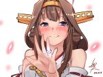  1girl ahoge baffu bare_shoulders blue_eyes blush brown_hair dated detached_sleeves double_bun glowing hair_intakes hairband highres jewelry kantai_collection kongou_(kantai_collection) long_hair nontraditional_miko ring signature smile solo tears 