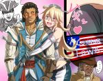  ... 1girl 3boys :d achiles_davenport assassin&#039;s_creed_(series) blonde_hair blush brown_hair character_name character_request commentary_request connor_kenway crossover detached_sleeves headgear heytham_kenway highres hug hug_from_behind iowa_(kantai_collection) jewelry kantai_collection long_hair multiple_boys necklace open_mouth pitcairn_meusel silver_hair sketch smile star star-shaped_pupils sweat symbol-shaped_pupils tan translation_request 