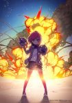  1girl bomb explosion original pink_hair tagme thigh-highs violet_eyes yohan12 