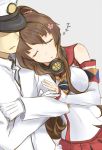  1girl admiral_(kantai_collection) bare_shoulders breasts brown_hair cherry_blossoms closed_eyes commentary_request crossed_arms hand_on_another&#039;s_arm hat head_on_shoulder highres jewelry kantai_collection long_hair married military military_uniform naval_uniform pallad peaked_cap ponytail ring sleeping sleeping_on_person uniform yamato_(kantai_collection) z_flag zzz 
