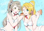  2girls ayase_eli bikini feeding food kitamura_touru love_live!_school_idol_project minami_kotori multiple_girls swimsuit 