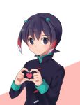  1boy black_eyes black_hair hair_ornament heart heart_hands inazuma_eleven_(series) inazuma_eleven_go looking_at_viewer male_focus no_pupils short_hair shuu_(inazuma_eleven) solo t_(toddy_t) upper_body 