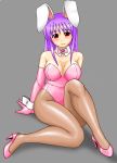  1girl animal_ears blush breasts bunny_girl bunnysuit cleavage elbow_gloves gloves large_breasts lavender_hair long_hair looking_at_viewer panties pink_gloves rabbit_ears red_eyes reisen_udongein_inaba sitting solo touhou underwear 