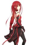  1girl elsword highres long_hair looking_at_viewer looking_back moyashi_(rina) redhead simple_background solo white_background 