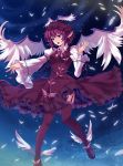  1girl animal_ears ankle_wings dress earrings garter_straps hat jewelry mystia_lorelei open_mouth pico_(picollector79) pink_eyes pink_hair solo star_(sky) thigh-highs touhou wings 