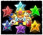  1girl 6+boys anniversary black_background blonde_hair blue_eyes booster boots bowser bowyer cape character_request crown culex dress elbow_gloves exor facial_hair geno gloves hat highres horns jewelry long_sleeves mack mallow_(mario) mario super_mario_bros. multiple_boys mustache nintendo open_mouth overalls pink_dress princess_peach puffy_short_sleeves puffy_sleeves rariatto_(ganguri) redhead short_sleeves smithy spikes star super_mario_bros. super_mario_rpg toad yaridovich 