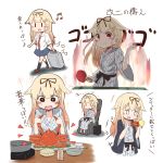  +_+ 1girl aura ball blonde_hair blush cellphone cellphone_camera crab fire guriin hair_ornament hairclip highres kantai_collection massage_chair musical_note necktie paddle phone red_eyes solo spoken_musical_note suitcase table_tennis_ball table_tennis_paddle translation_request yuudachi_(kantai_collection) |_| 