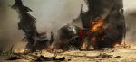  andree_wallin burning damaged desert first_order highres jakku_(star_wars) logo official_art production_art promotional_art realistic science_fiction signature smoke space_craft spoilers star_wars star_wars:_the_force_awakens starfighter tie_fighter wreckage 