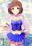  1girl artist_request blue_eyes breasts brown_hair cape cleavage hairband idolmaster idolmaster_cinderella_girls kudou_shinobu navel rainbow ryuusei_(ryuse1116) short_hair smile solo star star-shaped_pupils symbol-shaped_pupils umbrella 