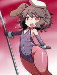  1girl animal_ears black_hair bunnysuit covered_nipples elbow_gloves flying_sweatdrops gloves hakika inaba_tewi open_mouth pole_dancing rabbit_ears red_eyes solo touhou wrist_cuffs 