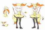  1girl bangs braixen earrings elbow_gloves gloves hat heart jewelry konna-nani looking_at_viewer multicolored_hair orange_eyes personification pokemon sidelocks simple_background skirt smile solo stick tail white_background 