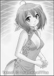  1girl china_dress chinese_clothes cleavage_cutout dress macross macross_frontier monochrome nightmare77zx ranka_lee short_hair traditional_media 