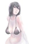  akitsu_maru_(kantai_collection) bangs bikini brown_eyes brown_hair commentary_request highres hometa kantai_collection looking_to_the_side navel short_hair swimsuit traditional_media watercolor_(medium) 