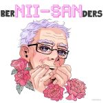  1boy artist_name bernie_sanders character_name eyelashes flower glasses kaletkina male_focus pun real_life rose simple_background smile solo sparkle white_background white_hair 