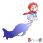  1girl akazukin_no_ookami blonde_hair blue_eyes cape different_shadow dress from_above hood juliet_sleeves long_sleeves official_art puffy_sleeves red_hood rosetta_(akazukin_no_ookami) short_hair standing 