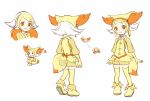  1girl bangs blush blush_stickers boots fennekin hat heart konna-nani looking_at_viewer multicolored_hair orange_eyes personification pokemon simple_background smile solo tail tears thigh-highs white_background zettai_ryouiki 