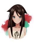  1girl alternate_hair_color bangs bare_shoulders black_hair blue_eyes collarbone commentary_request dress face flat_chest hair_flaps long_hair looking_at_viewer sabo1038 saya saya_no_uta simple_background smile solo sundress upper_body very_long_hair 