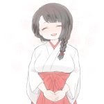  1girl ^_^ black_hair braid closed_eyes female_saniwa_(touken_ranbu) japanese_clothes jida miko open_mouth saniwa_(touken_ranbu) single_braid smile touken_ranbu 