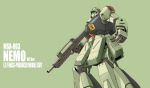  character_name green_background gun gundam gundam_unicorn highres machine_gun mecha nemo_(mobile_suit) no_humans radio_antenna solo viridian-c weapon 