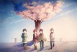  backpack bag black_hair blonde_hair blue_eyes boku_dake_ga_inai_machi boots brown_eyes brown_hair child coat fujinuma_satoru hinazuki_kayo kobayashi_kenya pleated_skirt scarf short_hair skirt sugita_hiromi takerusilt tree yellow_eyes 