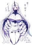  blush breasts claws collar commentary_request dress gigantic_breasts highres kantai_collection kneeling long_hair monochrome ribbed_sweater seaport_hime shinkaisei-kan shirogane_(cufsser) short_dress sweater tears translation_request 