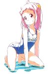  highres kneeling long_hair pink_hair ponytail school_swimsuit swimsuit tokyo_7th_sisters 