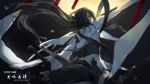  1girl back black_hair blue_eyes highres holding_sword holding_weapon katana long_hair looking_at_viewer pixiv_fantasia pixiv_fantasia_t sheath solo swd3e2 sword weapon 