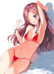  1girl aikatsu! bikini brown_hair character_request long_hair micro_bikini okb329 swimsuit violet_eyes 