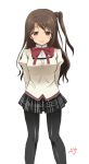  1girl brown_eyes brown_hair cosplay idolmaster idolmaster_cinderella_girls long_hair mahou_shoujo_madoka_magica mitakihara_school_uniform one_side_up pantyhose school_uniform shift_(waage) shimamura_uzuki smile solo 