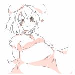  1girl :3 animal_ears belly_rub big_belly blush blush_stickers bunny_tail carrot_necklace dress fat heart highres inaba_tewi looking_at_viewer rabbit_ears short_hair sketch slnchyt smile solo tail touhou 