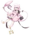  1girl animal_ears anklet barefoot blue_eyes book detached_sleeves dress frills full_body halo jewelry mew open_book open_mouth personification pink_dress pink_hair pokemon see-through shikkoku_neko solo tail white_background 