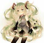  1girl 39 2016 black_goat character_name dated detached_sleeves green_eyes green_hair hatsune_miku long_hair necktie skirt smile solo thigh-highs twintails very_long_hair vocaloid 