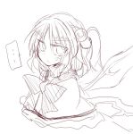  ... alice_margatroid bangs bow commentary_request frown hair_bobbles hair_ornament looking_at_viewer monochrome satou_kibi shawl shinki_(cosplay) short_hair side_ponytail sketch spoken_ellipsis sweatdrop touhou upper_body wings 