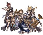  5girls ahoge animal_ears armlet bangs black_gloves black_hair blonde_hair blue_eyes bob_cut boots braid breasts brown_eyes brown_hair cello cleavage dress earrings elbow_gloves flute french_braid full_body gloves granblue_fantasy hair_ornament hairband hat high_heels horns instrument jewelry large_breasts long_hair minaba_hideo mini_hat multiple_girls navel official_art one_eye_closed panties parted_bangs parted_lips pointy_ears sandals see-through_silhouette short_hair side-tie_panties side_slit sideboob simple_background smile tied_hair transparent_background trumpet underwear violin 