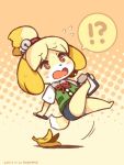  1girl animal_ears banana_peel bell blonde_hair brown_eyes dog_ears doubutsu_no_mori falling furry hair_ornament jingle_bell open_mouth panties pantyshot ponytail shigatake shirt shizue_(doubutsu_no_mori) short_hair skirt slipping solo surreal tail underwear vest white_panties 