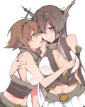 2girls bare_shoulders black_hair breasts brown_hair cleavage elbow_gloves gloves green_eyes groin hand_on_another&#039;s_chest headgear kantai_collection long_hair multiple_girls mutsu_(kantai_collection) nagato_(kantai_collection) navel open_mouth red_eyes short_hair siblings sisters skirt smile tadashi-kun white_background 