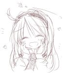  ahoge alice_margatroid_(cosplay) bangs closed_eyes commentary_request frills hairband hands_on_own_cheeks hands_on_own_face heart long_hair monochrome open_mouth satou_kibi shinki sketch smile touhou translation_request 