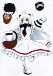  1girl ahoge alternate_costume blush_stickers coffee_pot enemy_aircraft_(kantai_collection) enmaided highres holding horns kantai_collection long_hair looking_at_viewer maid marker_(medium) mittens northern_ocean_hime red_eyes shinkaisei-kan shiracha solo traditional_media white_hair white_skin 
