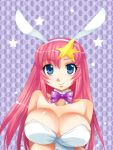  1girl animal_ears blue_eyes blush bow bowtie breasts bunny_girl bunnysuit cleavage detached_collar fake_animal_ears gundam gundam_seed gundam_seed_destiny hair_ornament large_breasts long_hair meer_campbell pink_hair rabbit_ears solo star star_hair_ornament tooru_jin wrist_cuffs 