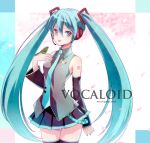  1girl 2016 aqua_hair bird blue_eyes cowboy_shot detached_sleeves hatsune_miku headset long_hair looking_at_viewer nail_polish necktie skirt solo thigh-highs twintails very_long_hair vocaloid 