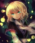  1girl arm_warmers blonde_hair blush green_eyes looking_at_viewer maho_moco mizuhashi_parsee pointy_ears sad_smile scarf short_hair smile solo touhou upper_body 