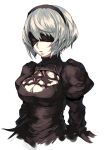  armor blindfold cleavage_cutout kusanagi_kikoku mole mole_under_mouth nier_automata silver_hair yorha_unit_no._2_type_b 